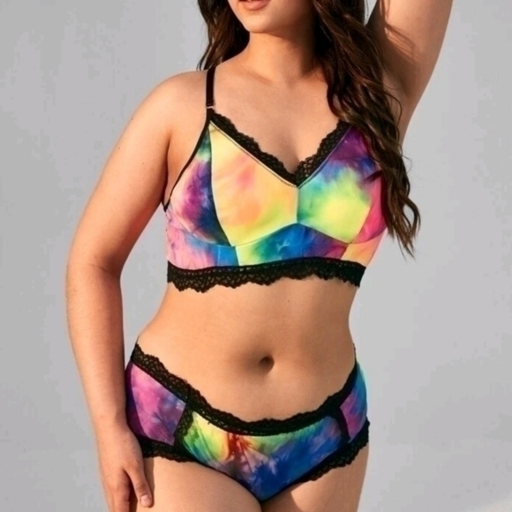SHEIN TYE DYE LACE BRA SET SZ 2X